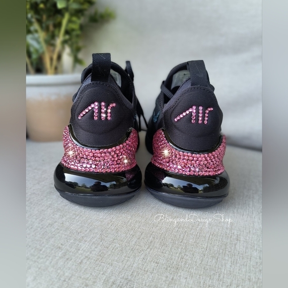 Bling Women's Nike Air Max 270 Black Sneaker made with Swarovski Crystals Custom - Picture 6 of 7